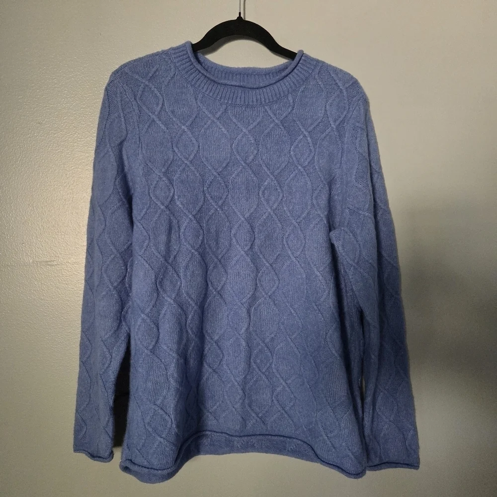 Talbots Women's Blue Cable Knit Soft Casual Classic Cozy Roll Neck Sweater XL